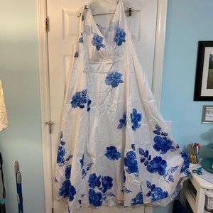 White and blue gown